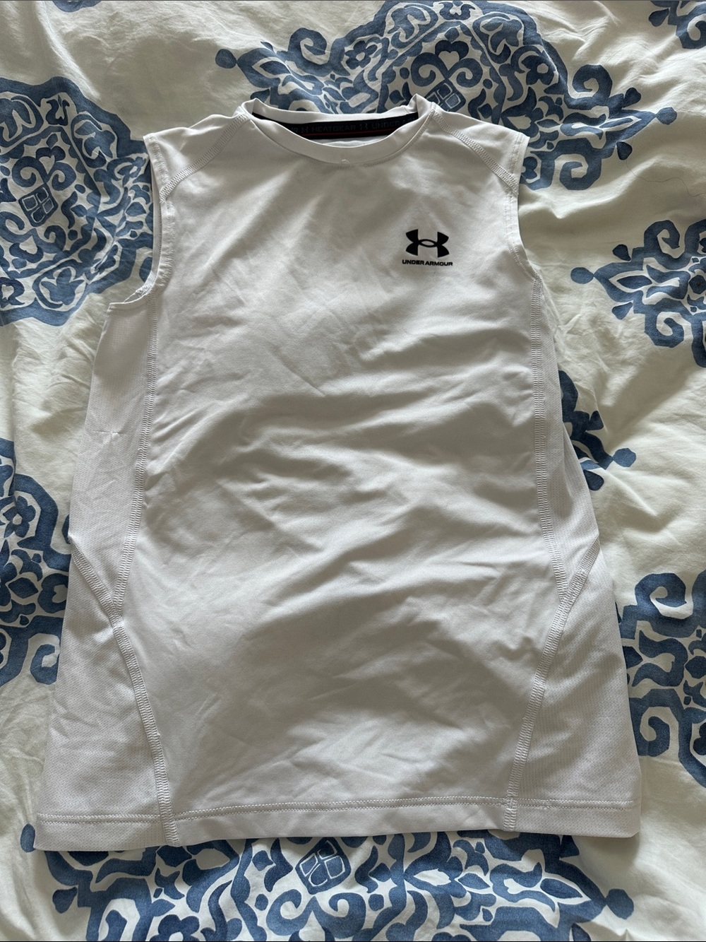 Under Armour White Sleeveless Performance Tank with Black Logo